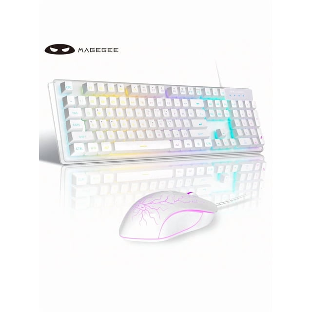 Gaming Keyboard and Mouse Combo, K1 RGB LED Backlit Keyboard with 104 Key Computer PC Gaming Keyboard for PC/Laptop(White),White