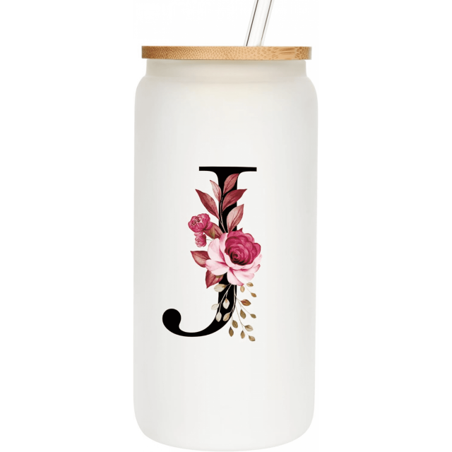 Regalos personalizados para mujeres, vaso de vidrio esmerilado con monograma, pajita y tapa, linda taza personalizada, vasos de café helado con iniciales personalizadas, taza personalizable,