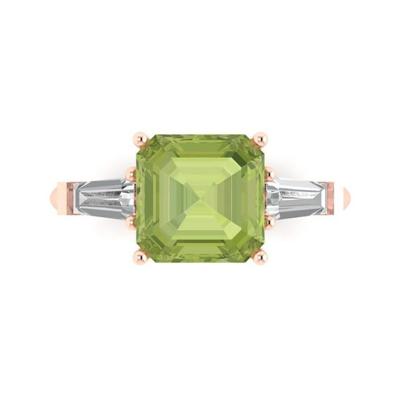 Clara Pucci 14K Rose Gold 3ct Peridot Three-Stone Ring for Women
