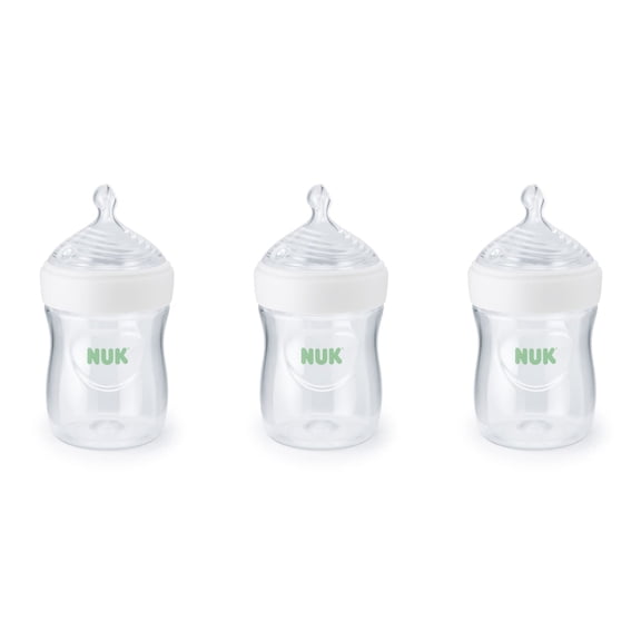 NUK Simply Natural Baby Bottle with SafeTemp, Slow Flow, 0 Months, 5 oz, Clear, 3 Pack