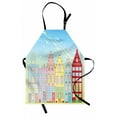 thumbnail image 1 of Amsterdam Apron, Print of Vibrant Houses in Holland Illustrated in Cartoon Style, Unisex Kitchen Bib with Adjustable Neck for Cooking Gardening, Adult Size, Deep Sky Blue Multicolor, by Ambesonne, 1 of 4