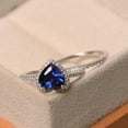 thumbnail image 2 of Lab Blue sapphire ring, silver wedding ring sets, September birthstone, heart cut halo ring,bridal set, 2 of 4