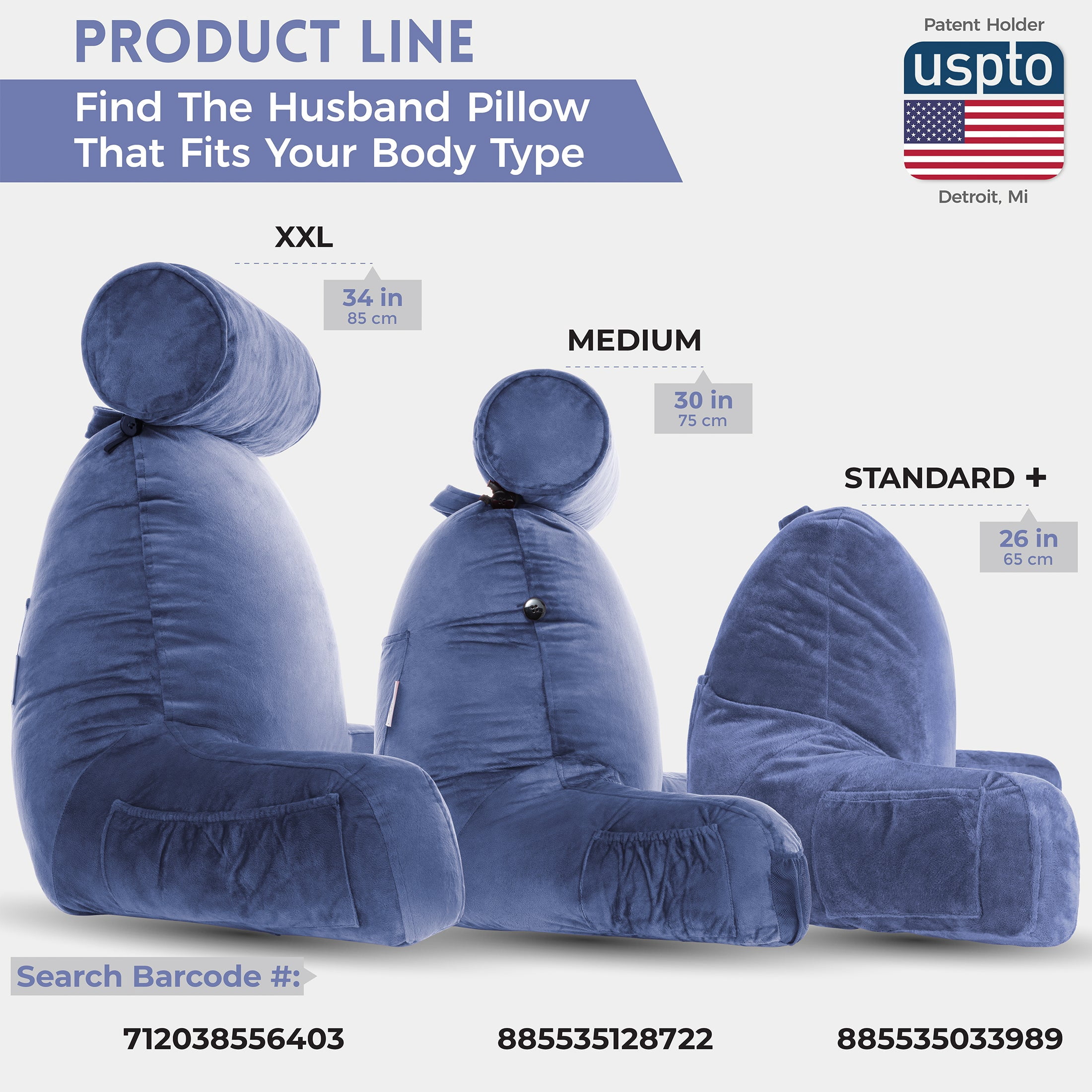 Dark Blue Husband Pillow, Original Reading & Bed Rest, Shredded