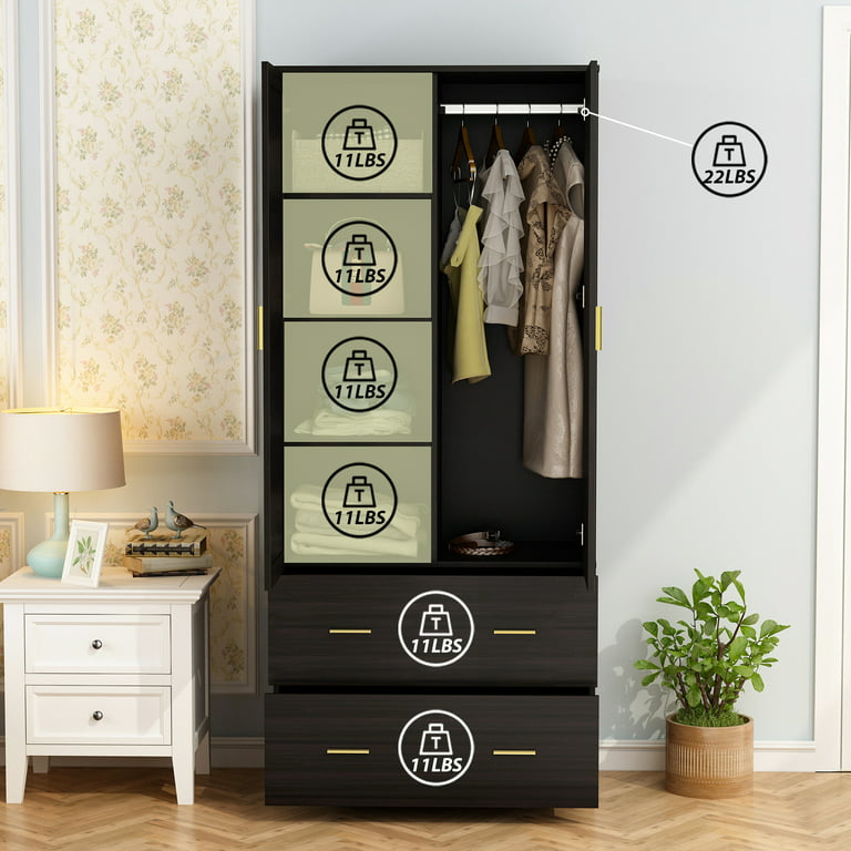MFR Furniture Modern Farmhouse Armoire Dresser Wardrobe Closet Storage  Organizer Features 2 Door Cabinet & 2 Drawers for Your Bedroom. Distressed