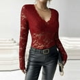 thumbnail image 2 of Mesh Tops For Women Sheer Long Sleeve Tops V Neck Lace Blouses Under Shirts Floral Lace Tee Shirt, 2 of 2