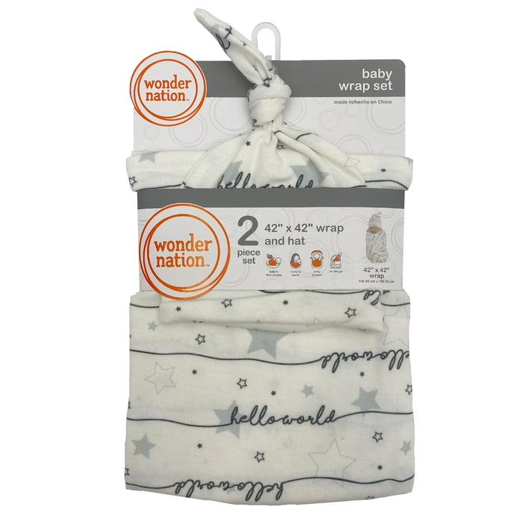 Wonder Nation Unisex Swaddle Wrap and Knot Cap Baby Shower Gift