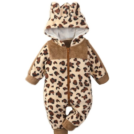 

Glonme One Piece Fleece Romper for Baby Cartoon Party Winter Outwear Outfits Loose Hooded Jumpsuit Beige 0-3M