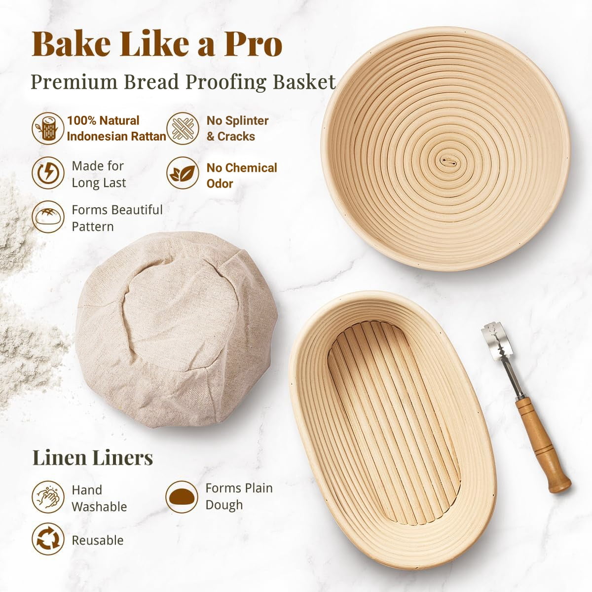 Jripae Bread Proofing Basket Set, 9" Round & 10" Oval Banneton Baskets,Complete Sourdough Starter Kit,Sourdough Bread Baking Supplies with Bread Lame, Sling, Dough Whisk