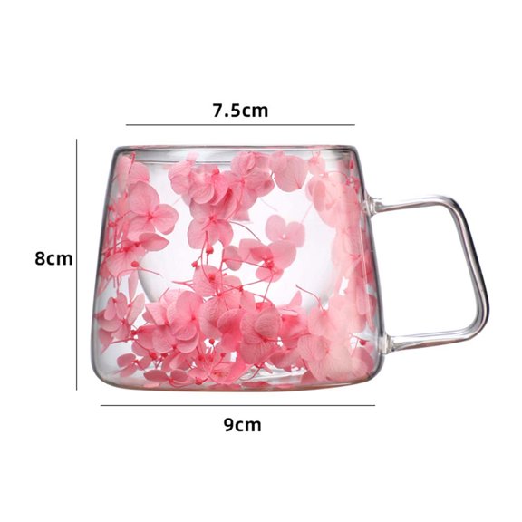 AJKSFHIU Double Walled Glass Coffee Mug with Handle,Insulated Layer Flowers Coffee Cup,Clear Cups with Purple Sea Lavender Flower,Perfect for Coffee Tea Latte Juice,Flower Double Wall Glass Cup