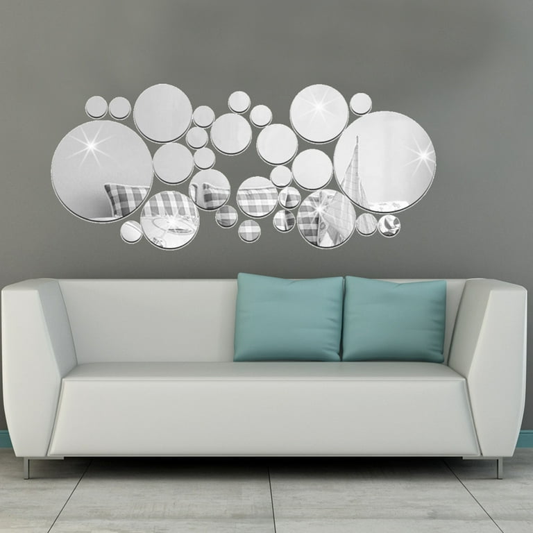 Tinksky 30PCS Round DIY Mirror Surface Wall Sticker Self Adhesive  Waterproof Mirror Sticker for Home Living Room Bedroom (Silver)