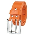 thumbnail image 4 of Falari Men's Double Holes Genuine Leather Belt Double Prong Jeans Belt Orange Small, 4 of 6