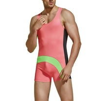Odeerbi Athletic Swimsuits for Men Outdoor Sports Leisure Erogenous Elastic One Piece Color Matching Quick Drying Swimsuit Pink