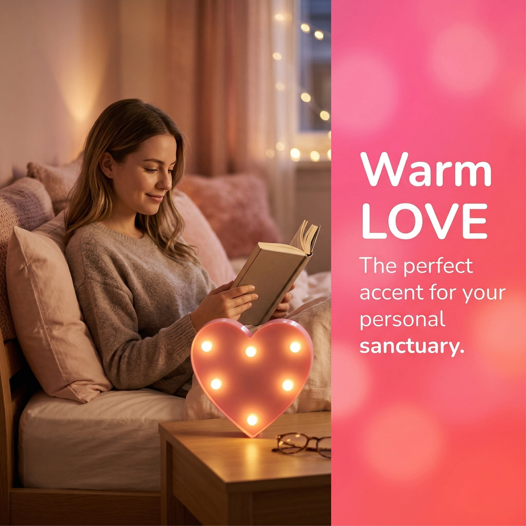 Unique Bargains Small Heart Marquee Light Up Sign LED Heart Lamp Pink 6.5" x 1" x 5.9"