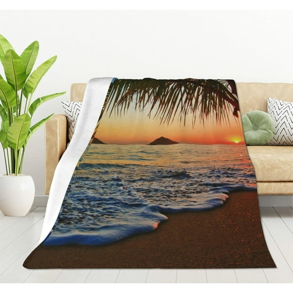 Pacific Sunrise at Lanikai Beach Throw Blanket Hawaii Blanket Super Soft Flannel Throw Blanket Lightweight Plush Fuzzy Bed Blanket for Bedding Sofa and Travel 40"X50"