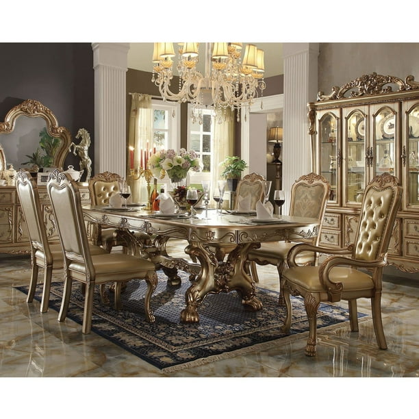 Acme Furniture Dresden Gold 7 Piece Trestle Dining Table Set Walmart Com Walmart Com