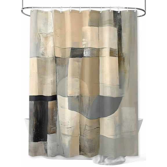 Abstract Art Shower Curtain, Beige Brown Blocks Watercolor Modern Art Waterproof Shower Curtain Set with 12 Hooks Lightweight Washable Fabric Shower Curtains for Bathroom 60x72 Inches