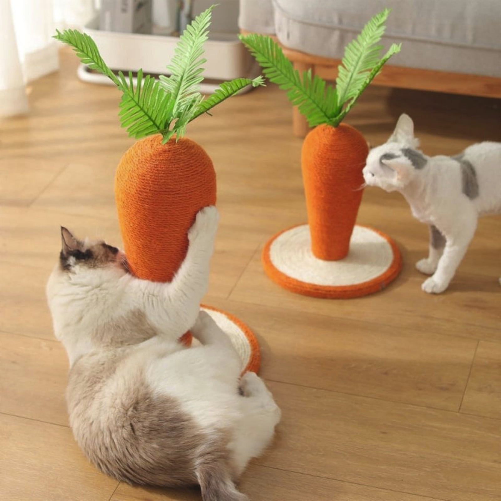 Tarmeek Cat Scratching Post with Carrot Design, Durable Sisal Fiber Cat Scratcher for Indoor Cats, Pet Toys for Kittens and Adult Cats, Sturdy Base for Stability