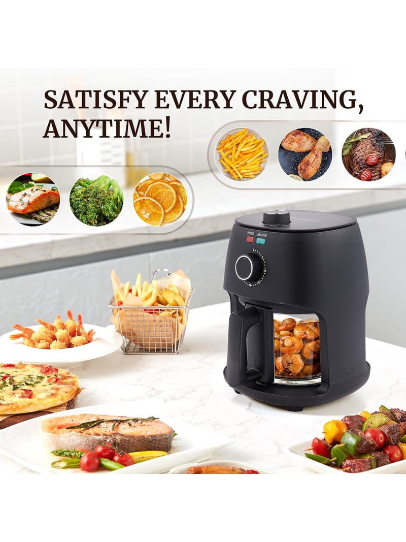 Elite Gourmet Glass Air Fryer, 2.4 Qt Compact Size for 1–2 People