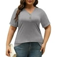 thumbnail image 6 of FAHXNVB Womens Summer Tops Plus Size Button Down V Neck T Shirts Short Sleeve Business Casual Loose Solid Color Tunics Blouses, 6 of 6