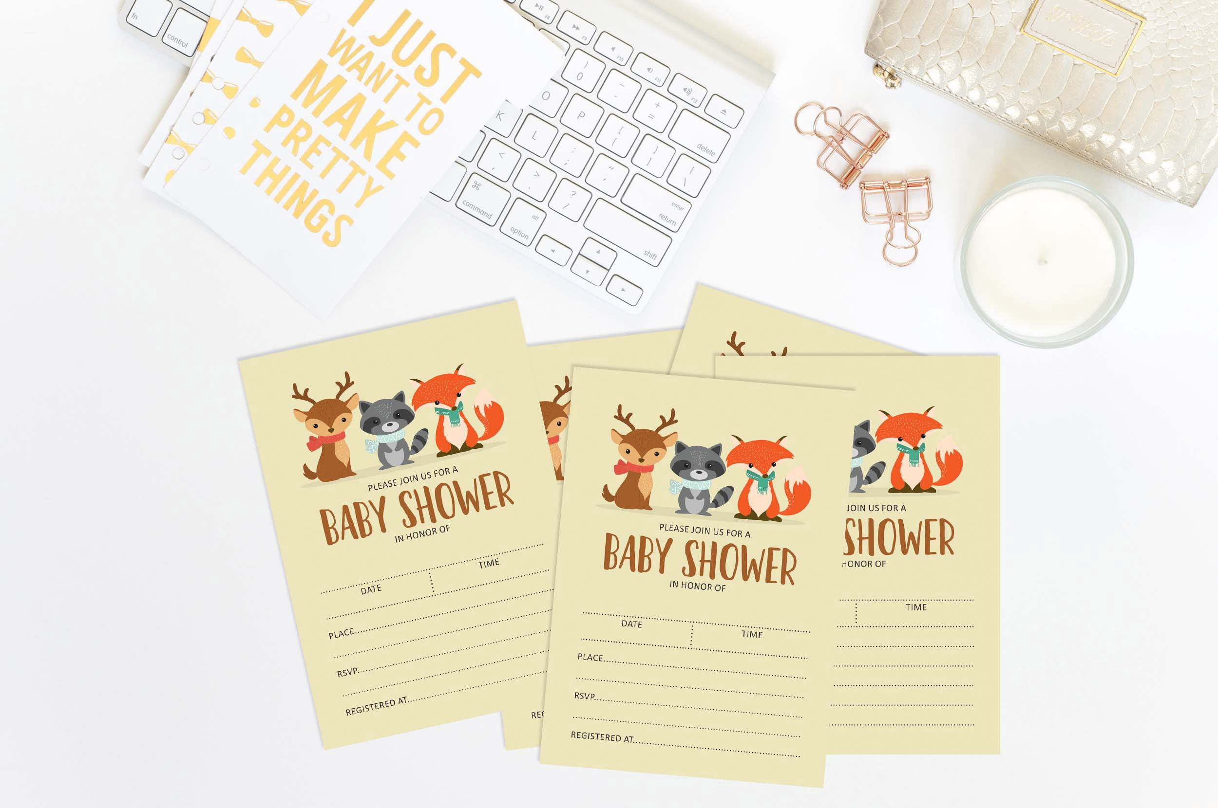 Inkdotpot 30 Fill In StyleBaby Shower Invitation Cards Jungle Animals Gender Neutral Blank Invites