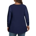 thumbnail image 6 of TQWQT Womens Plus Size Tops Fall Casual Sexy Tunic Long Sleeve V-Neck Solid Color T-Shirt Fall Tunic Tops Dark Blue 2XL, 6 of 6