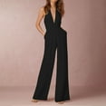 thumbnail image 5 of GILIGEGE Sleeveless Jumpsuit Wrapped V Neck Elegant for Womens Halter Dressy Casual Wide Leg Pant 2025 One Piece Romper Outfits Women's Sleeveless Deep V Halter Neck Backless Waist Jumpsuit Black L, 5 of 7