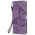 thumbnail image 2 of Wallet Case for iPhone 13, Flip Kickstand Emboss Butterfly PU Leather Protective Phone Cover with Wrist Strap & Card Slots, Purple, 2 of 9
