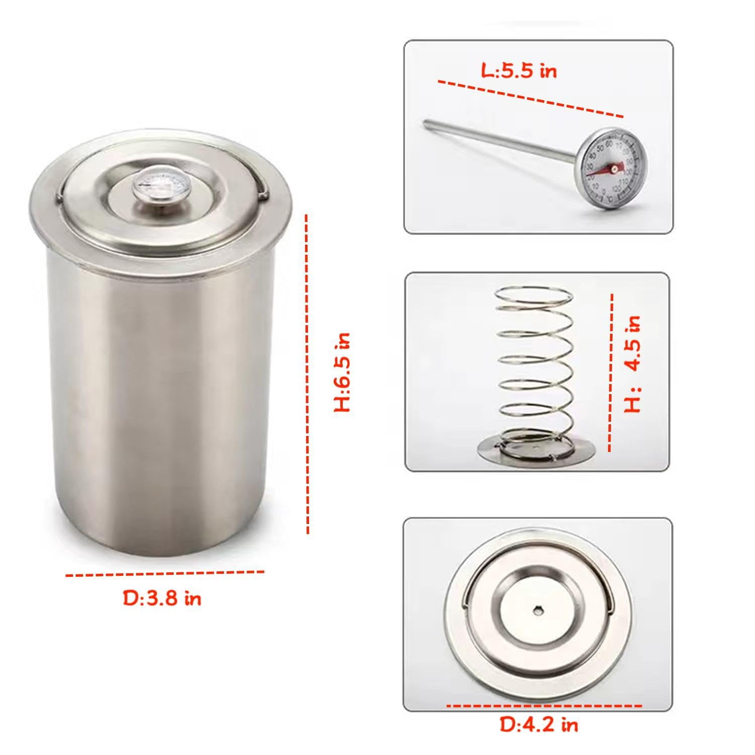 Meat Press Mold for Deli Meats.Stainless Steel Ham Maker with Thermometer for Homemade Lunchmeat Bacon, Silver
