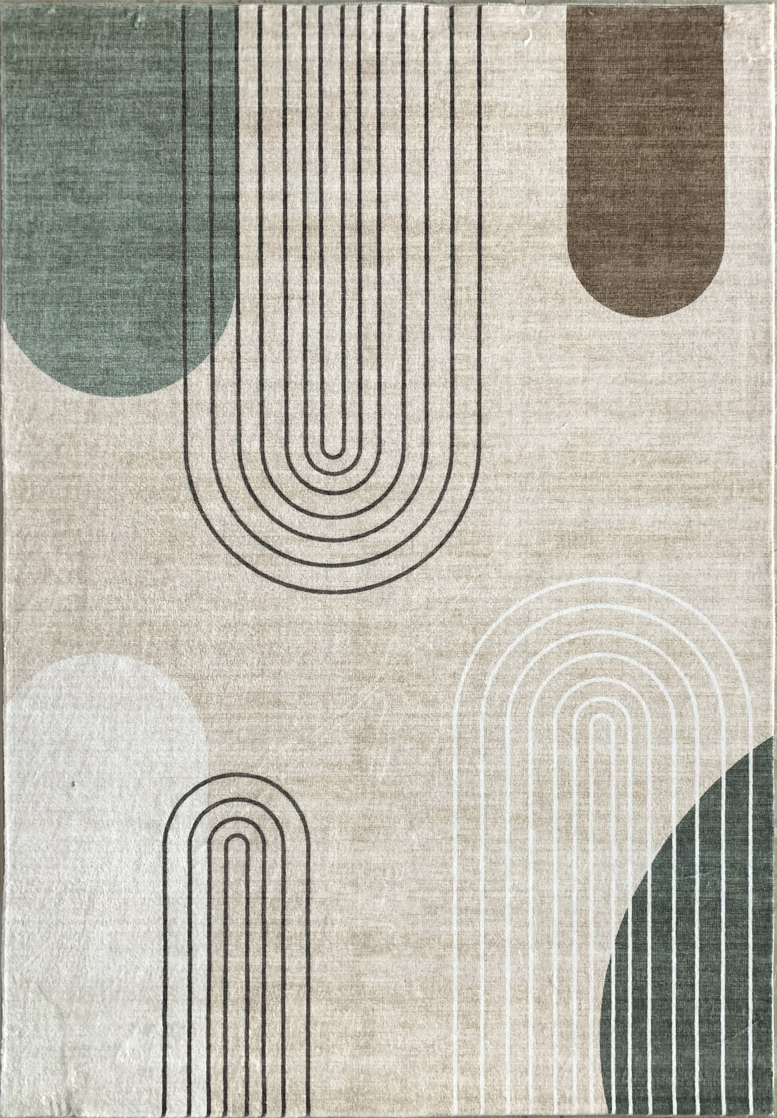 Tapis d'interieur moderne du milieu du siecle Rug Branch Eclipse, beige vert, abstrait - Salon, chambre, salle a manger et bureau