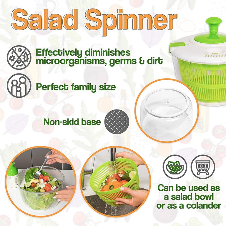 SEENDA Large Salad Spinner,Lettuce Spinner with Secure Lid Lock & Rotary  Handle, Vegetable Washer Dryer Quick Dry off &Drain Lettuce