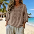 thumbnail image 6 of Pxiakgy Linen Shirts for Women Boho Shirts Breathable Top Work Tees Summer Tshirts Loose Fit Blouses Relaxed Fit Basic Tee Cotton Linen Tops Mexican Shirts 3/4 Length Sleeve Shirts Brown 3XL, 6 of 6