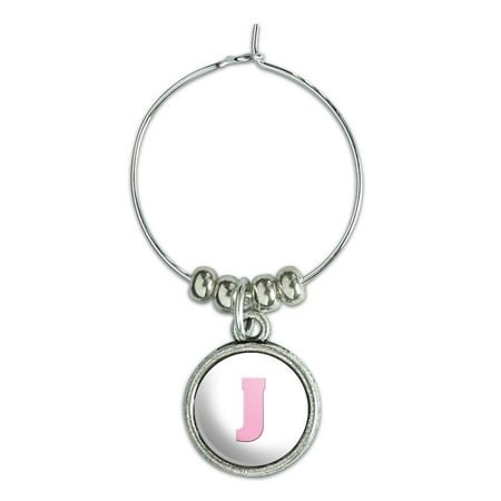 

Letter J Initial Baby Girl Block Font Pink Shower Wine Glass Charm Drink Marker