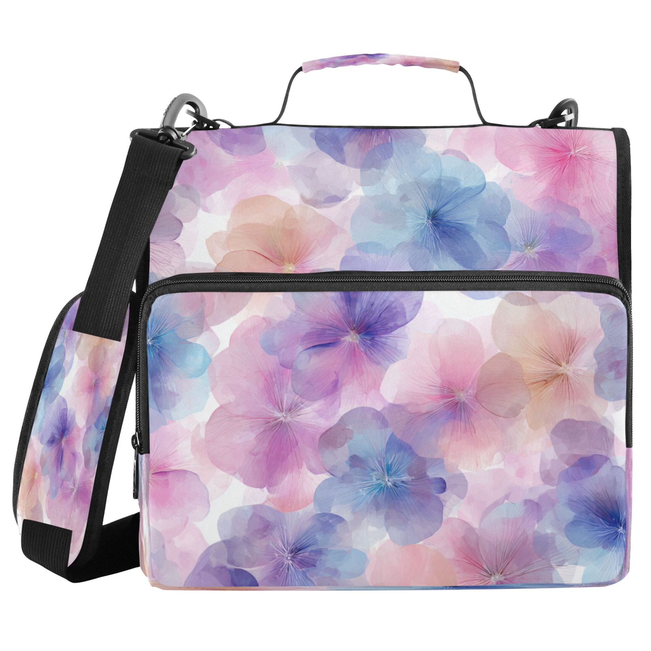 3 Ring Zipper Binder Stationery Organizer for Study Work Home Travel, All-Purpose File Folder Storage Bag for Daily Document Organization Translucent Bloom Print