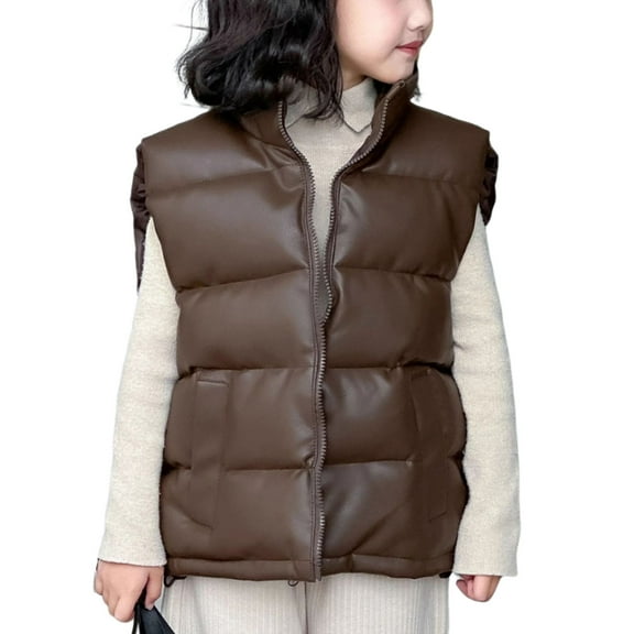 Eltusu Girls Puffer Vests, Windproof Waterproof Thermal Casual Winter Jackets with Zipper Brown Size 10-12T