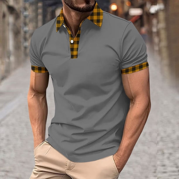Blusa y camisa de manga corta con cuello vuelto para hombre, blusa de manga corta con solapa y botones estampados, blusa de poliéster para hombre