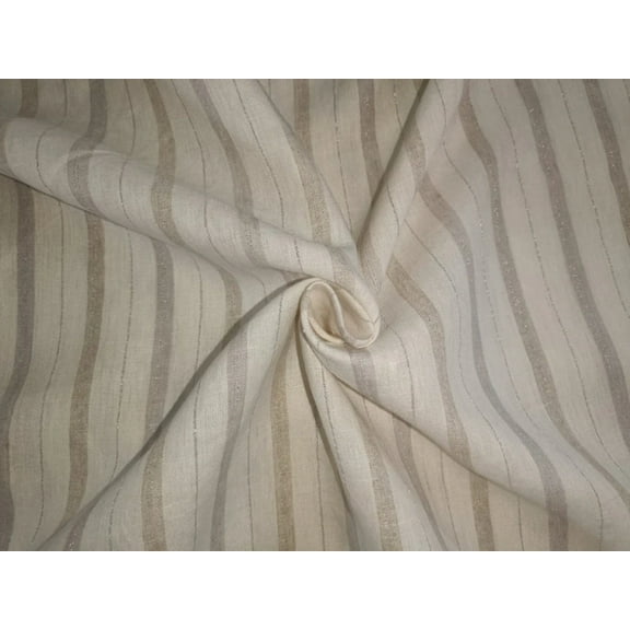 100% pure linen ivory with silver lurex stripe fabric 54quot; wide [11760]