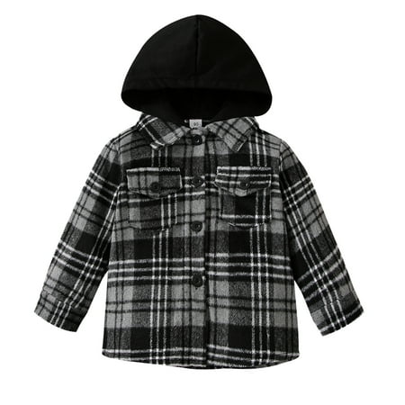 

URMAGIC 1-6T Baby Girls Boys Long Sleeve Cotton Flannel Plaid Hoodie Button Down Shirt Tops