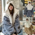 thumbnail image 4 of YESTUNE Women Cute Bear Ears Hoodies Jacket Winter Warm Faux Fleece Long Sleeve Sweatshirt Colorblock Zip Up Oversized Coat, 4 of 18