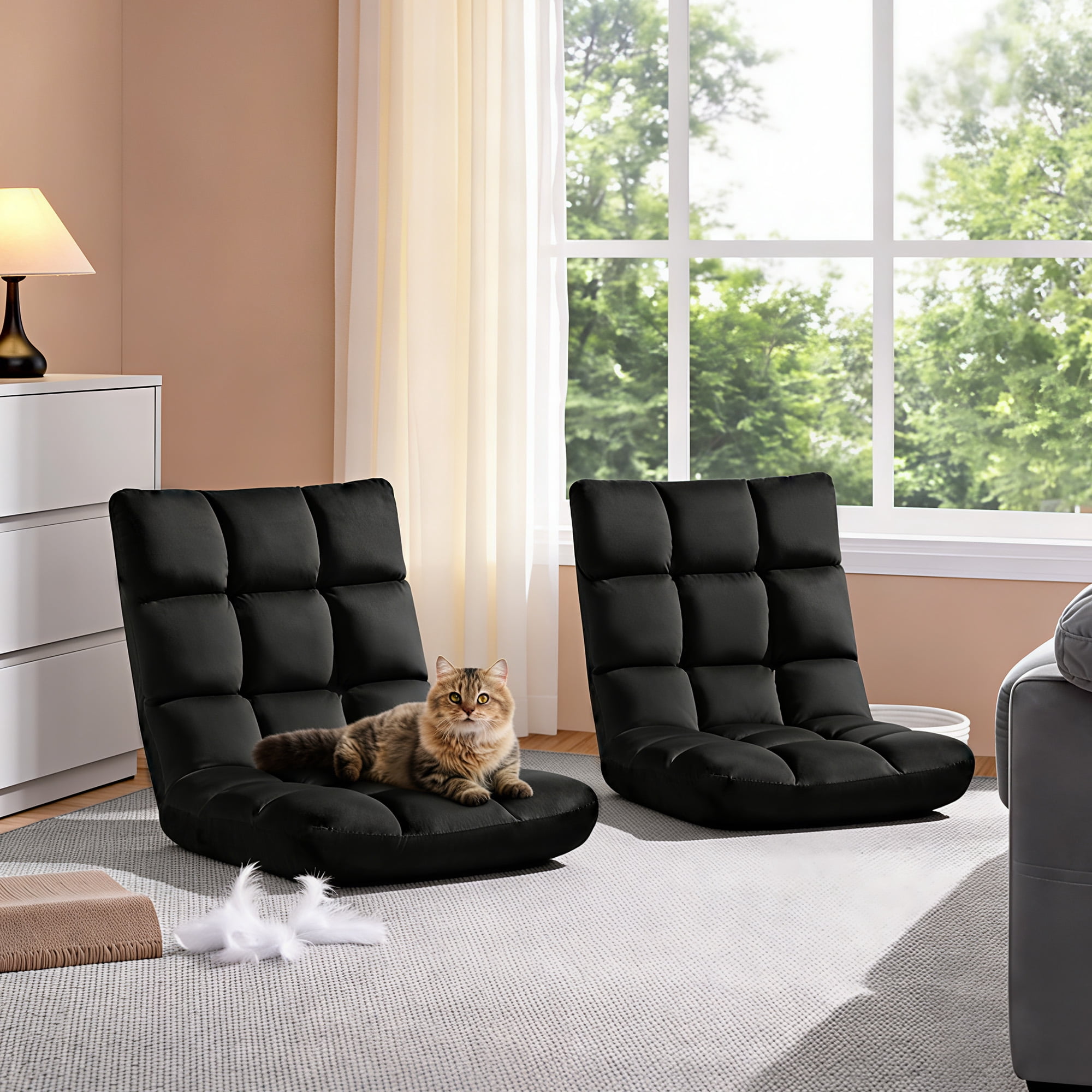 Alden Design Floor Folding Gaming Chair Lazy Sleeper Recliner with 14 Adjustable Positions, Black