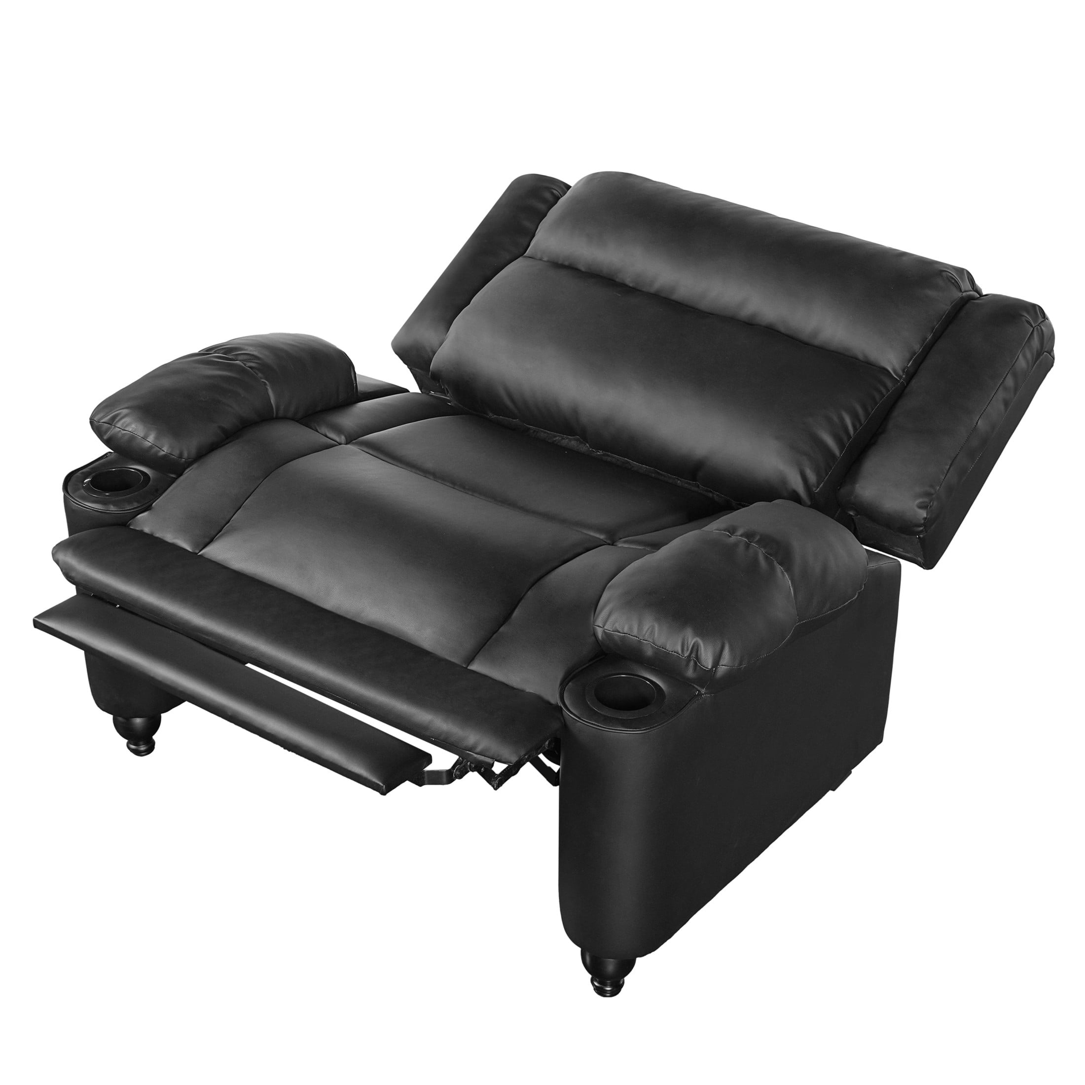 Christopher Knight Home 50" Manual Recliner Chair, Faux Leather Accent Chair with Cup Holders, Black
