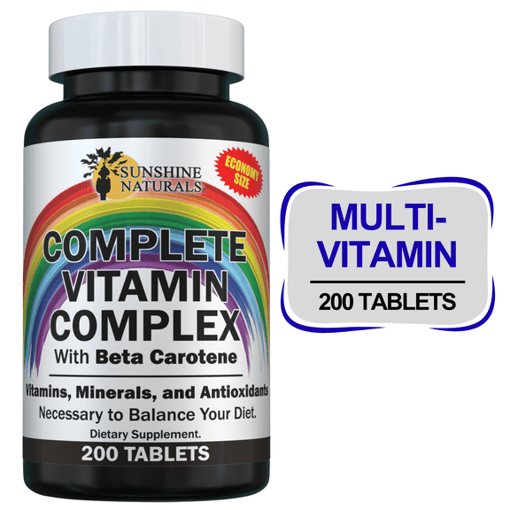 Sunshine Naturals Complete Multivitamin Complex for Immune and Bone Health, Adults, 200 Tablets