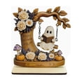 thumbnail image 2 of romoty Halloween Wooden Ghost Swing Decor, Reading Ghost on Tree Swing 5.91 Inch Floral Tabletop Statue Figurine for Fireplace Mantel, 2 of 8