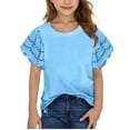 thumbnail image 2 of UQJfacai Girls Summer Shirts Cute Hollow Out Ruffle Short Sleeve Tops Casual Fashion Loose Fit Crewneck Tee Blouse 3-14 Years, 2 of 8