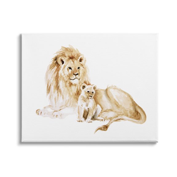 Stupell Industries Lion and Cub Watercolor Painting Nursery Safari Animal, 48 x 36,Design by Fox Hollow Studios