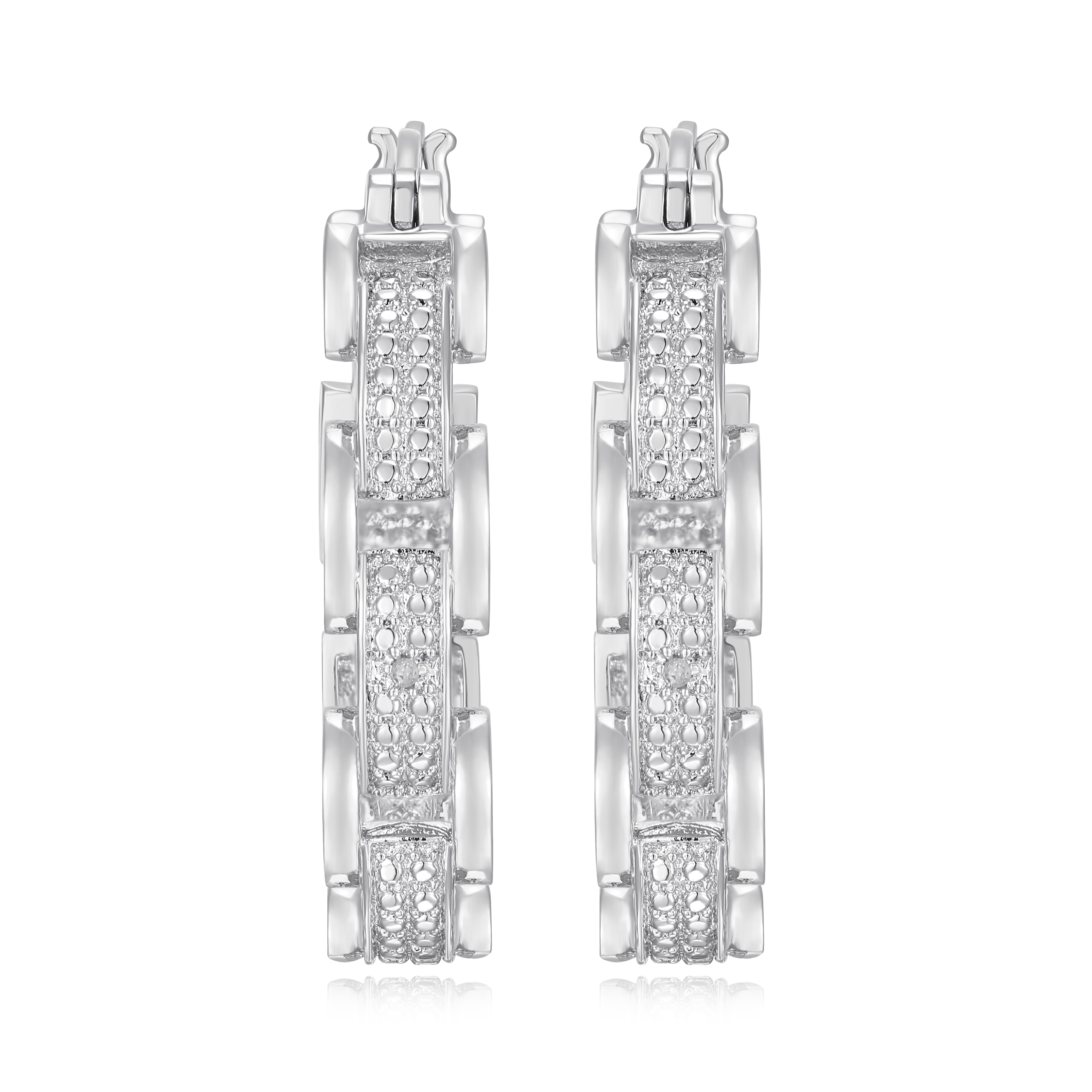 Forever Facets Silvertone Diamond Accent Chunky Link Hoop Earrings in Rhodium over Bronze, Adult Female