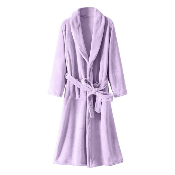 Womens Flannel Robe Plush Fleece Kimono Bathrobe Soft Warm Fluffy Long Bathrobe with Belt and Pocket Great Gift for Girls Women