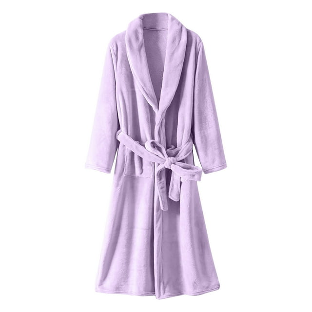FAIWAD Peignoirs pour Femmes à Manches Longues, Col à Revers, Peignoir en Molleton Flanelle Doux et Léger, Tenue de Détente avec Ceinture