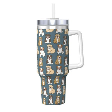 

Salouo Cartoon Bulldog 1 for 40oz Water Bottle with Handle & Flip Straw - Stainless Steel Vacuum Insulated Tumbler-Reusable Travel Coffee Mug- Gifts for Women & Men