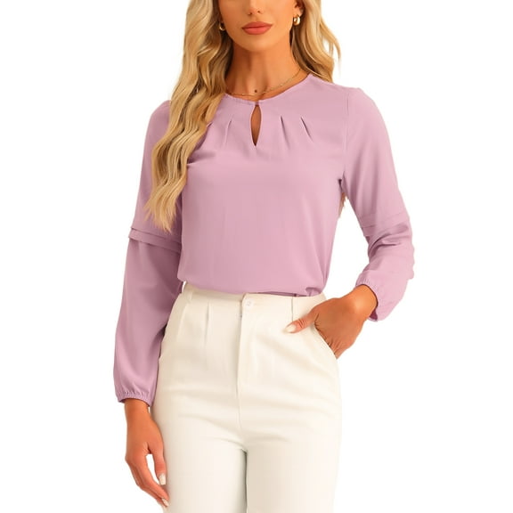 INSPIRE CHIC Women's Work Tops Chiffon Shirt Long Sleeve Keyhole Neck Elegant Blouse