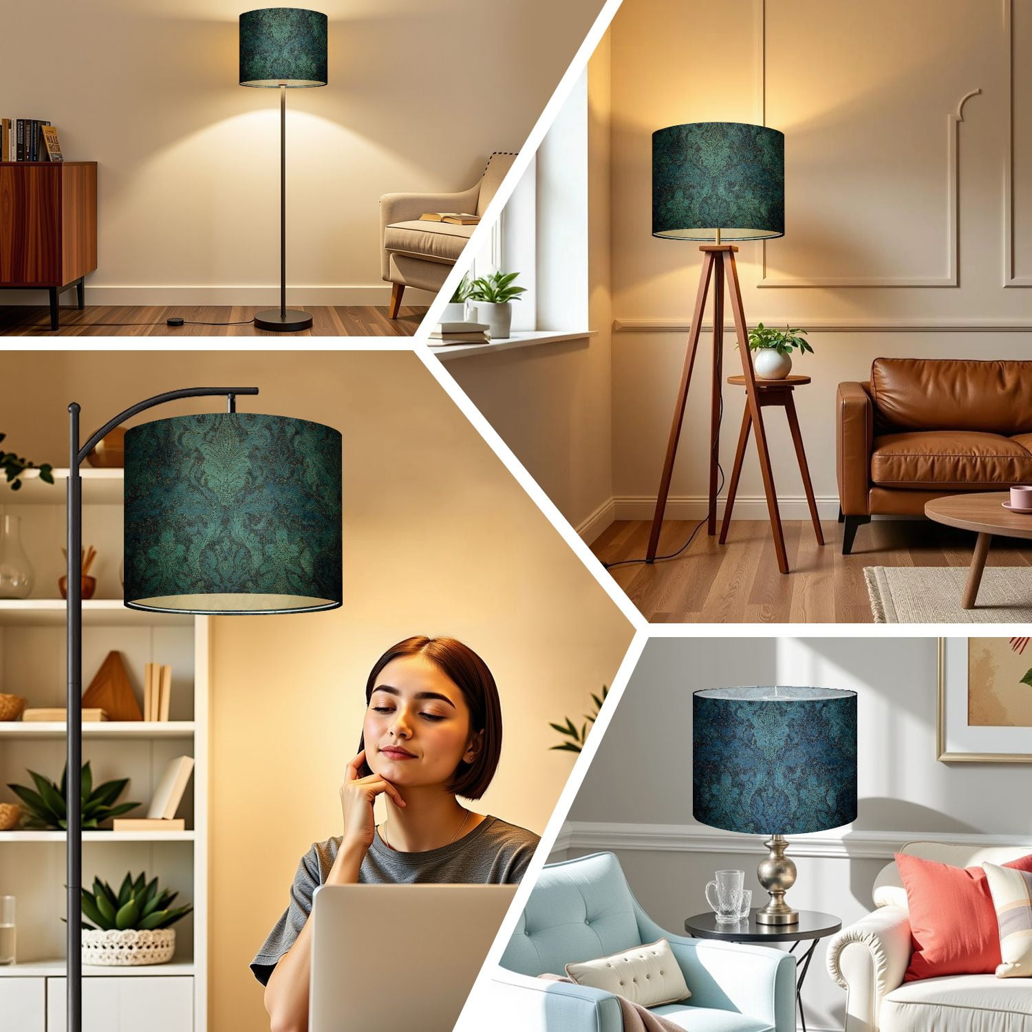 Linen Drum Lampshades Teal Blue Victorian 13"x13"x10" Light Shade for Table Lamps Floor Lamps Drum Lamp Shades Lampshade Replacement Assembly Required
